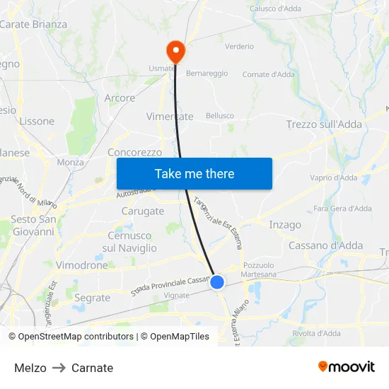 Melzo to Carnate map
