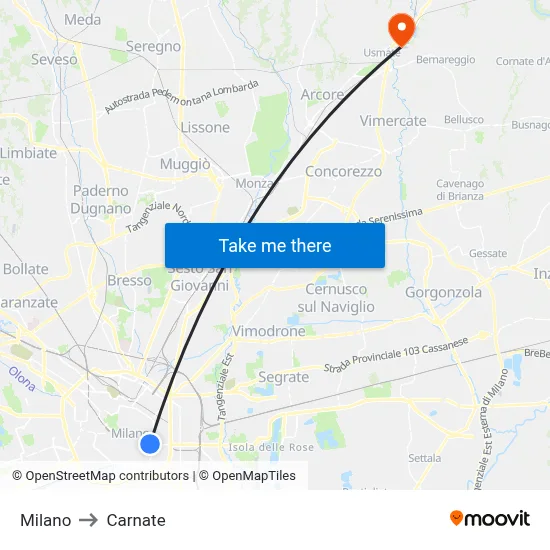 Milan to Carnate map