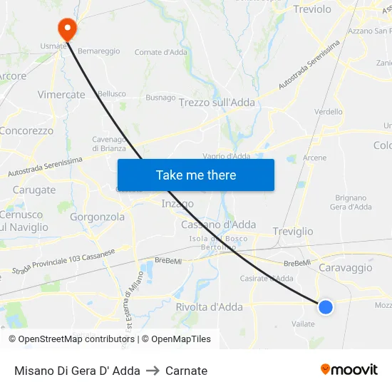 Misano di Gera d'Adda to Carnate map