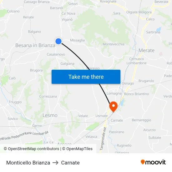 Monticello Brianza to Carnate map