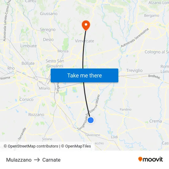 Mulazzano to Carnate map