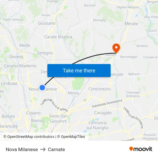 Nova Milanese to Carnate map