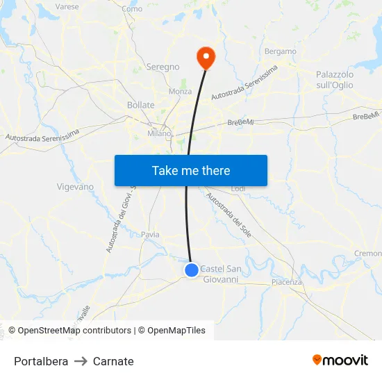 Portalbera to Carnate map