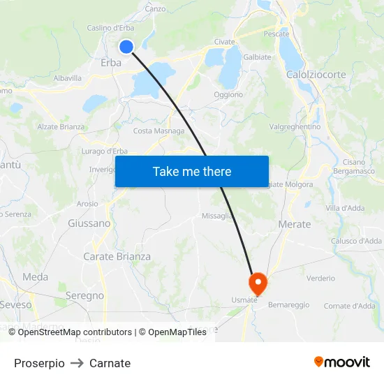 Proserpio to Carnate map
