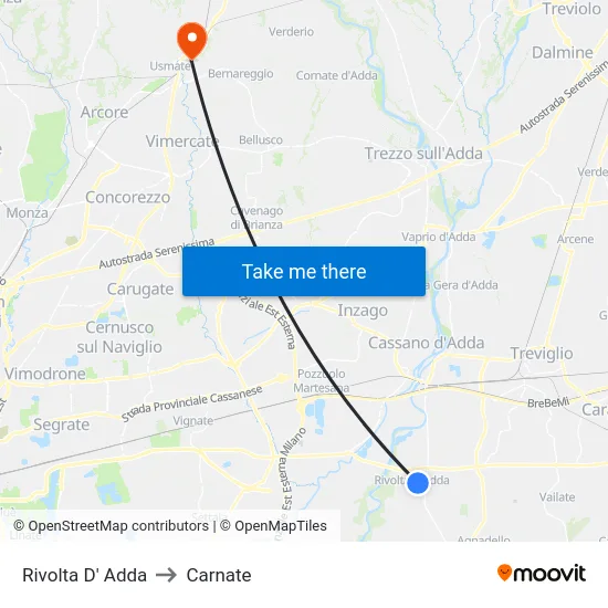 Rivolta D' Adda to Carnate map