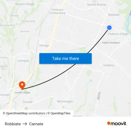 Robbiate to Carnate map
