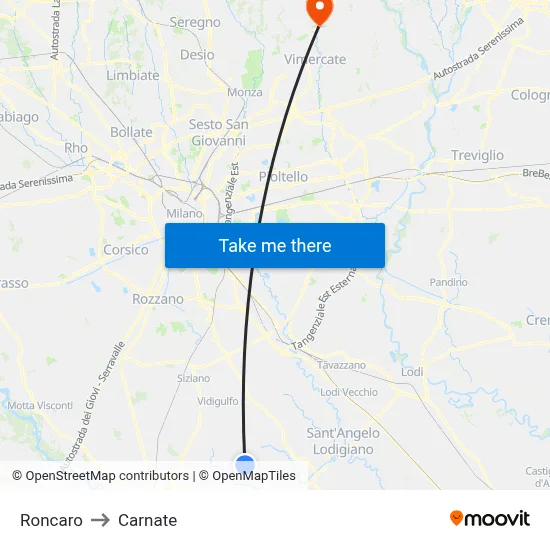 Roncaro to Carnate map