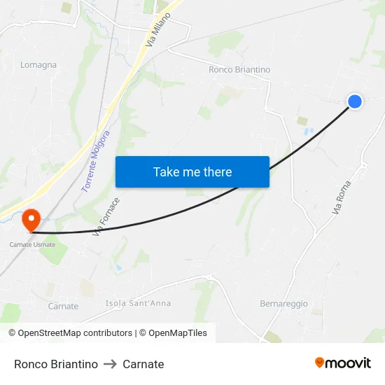 Ronco Briantino to Carnate map