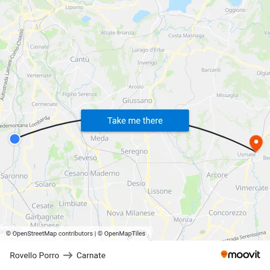 Rovello Porro to Carnate map