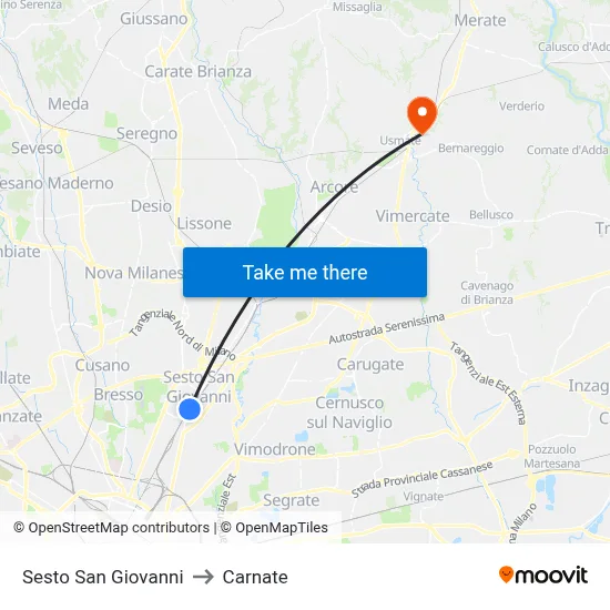 Sesto San Giovanni to Carnate map