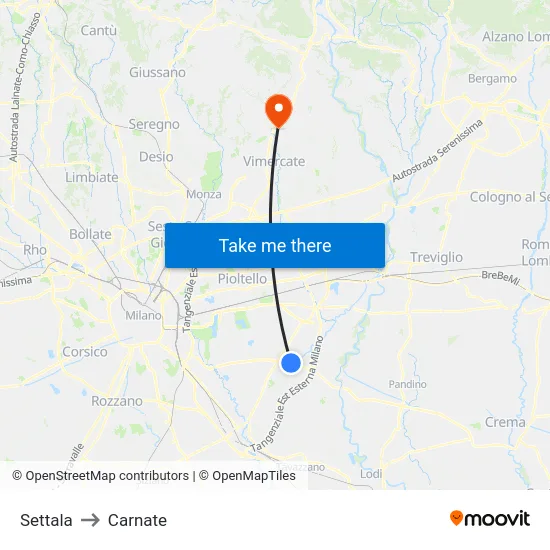 Settala to Carnate map