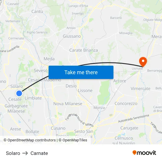 Solaro to Carnate map