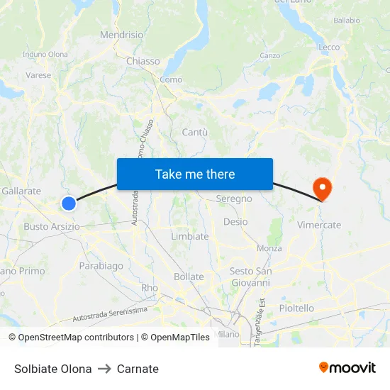 Solbiate Olona to Carnate map