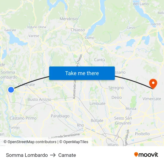 Somma Lombardo to Carnate map