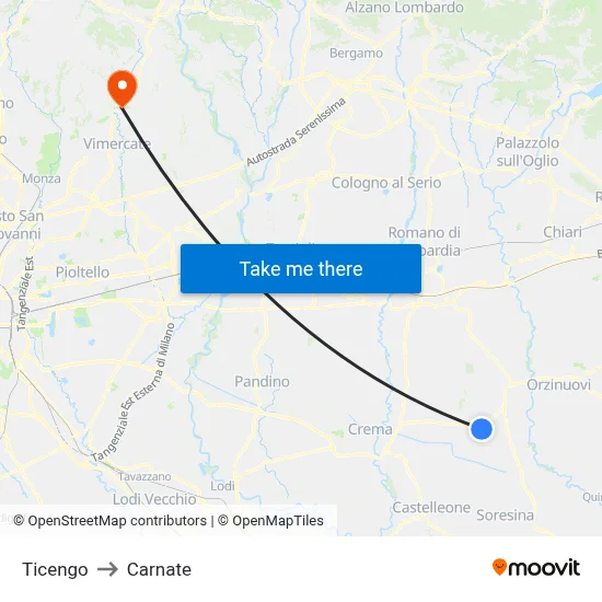 Ticengo to Carnate map