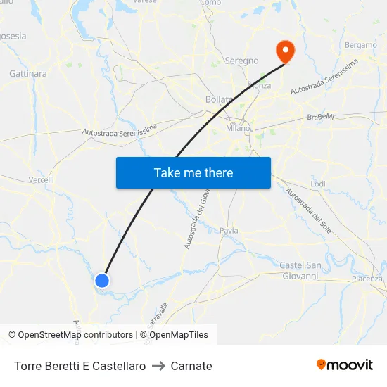 Torre Beretti e Castellaro to Carnate map