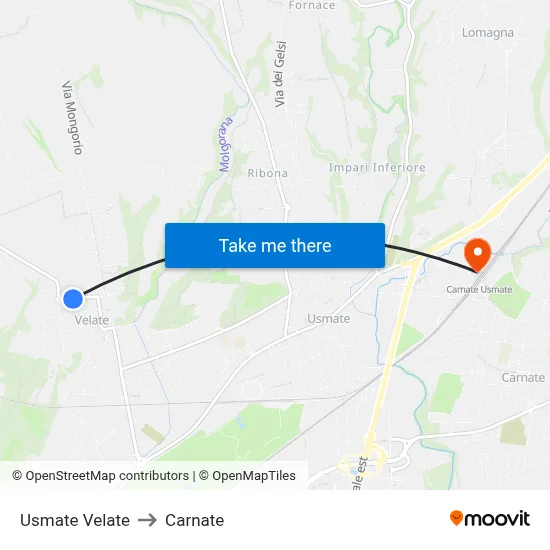 Usmate Velate to Carnate map
