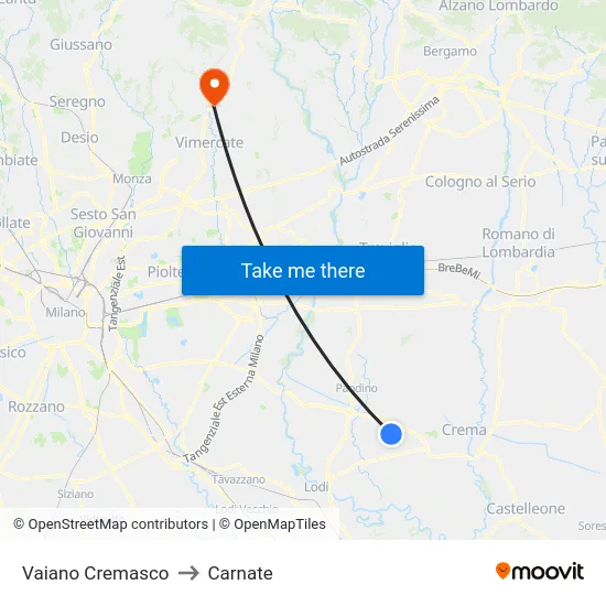 Vaiano Cremasco to Carnate map