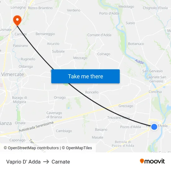 Vaprio d'Adda to Carnate map