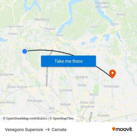 Venegono Superiore to Carnate map