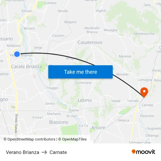Verano Brianza to Carnate map