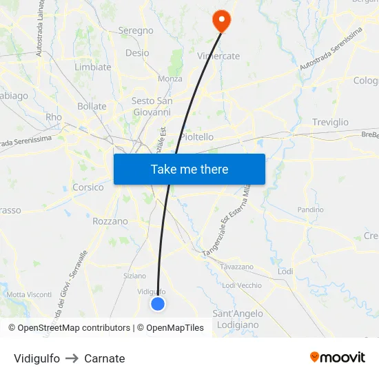 Vidigulfo to Carnate map
