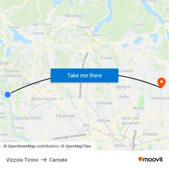 Vizzola Ticino to Carnate map