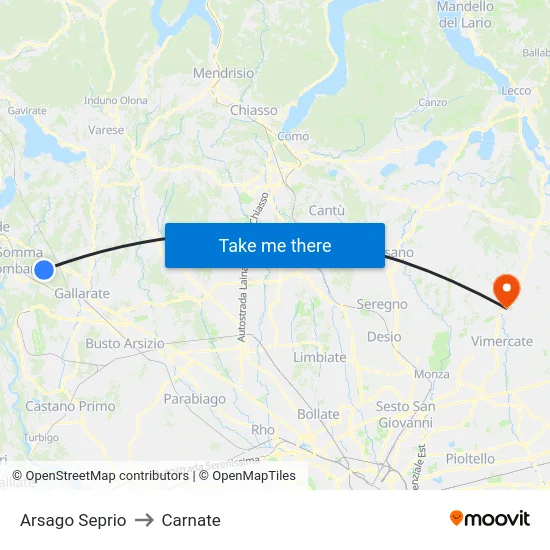 Arsago Seprio to Carnate map