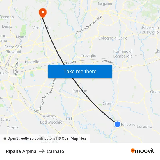 Ripalta Arpina to Carnate map