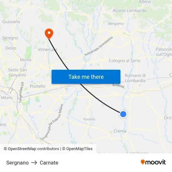 Sergnano to Carnate map