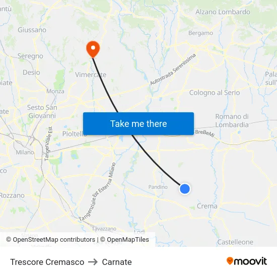 Trescore Cremasco to Carnate map