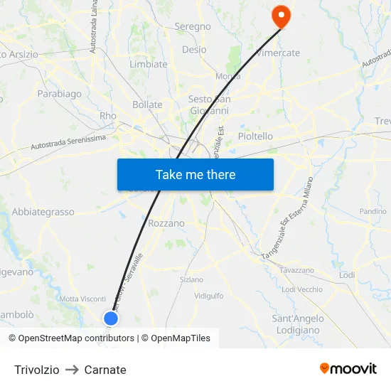 Trivolzio to Carnate map