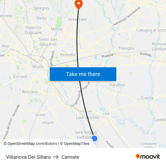 Villanova Del Sillaro to Carnate map