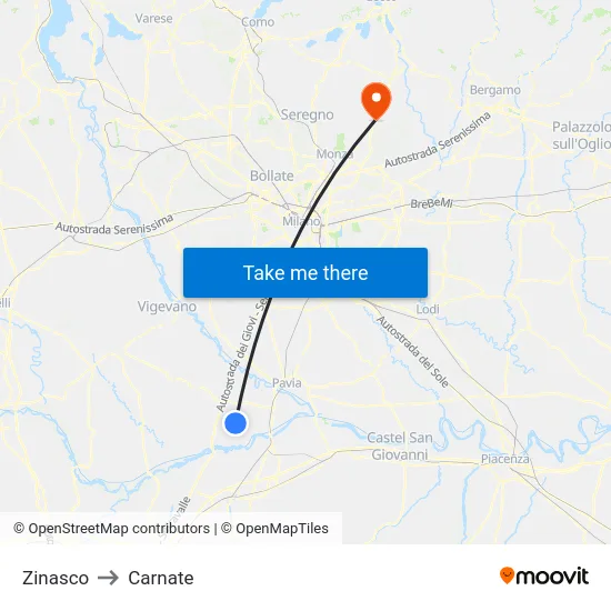 Zinasco to Carnate map