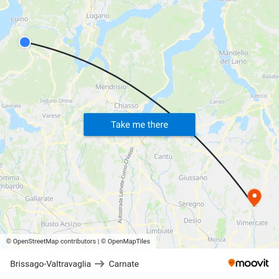 Brissago-Valtravaglia to Carnate map