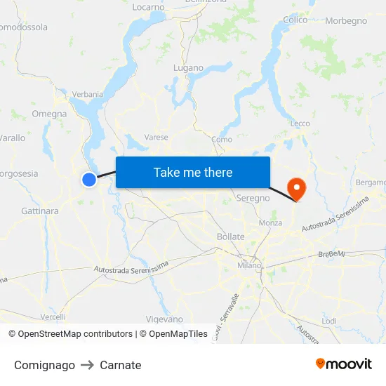 Comignago to Carnate map