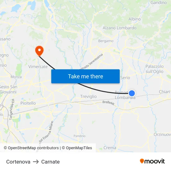 Cortenova to Carnate map