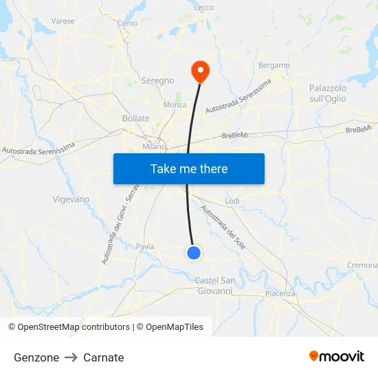 Genzone to Carnate map
