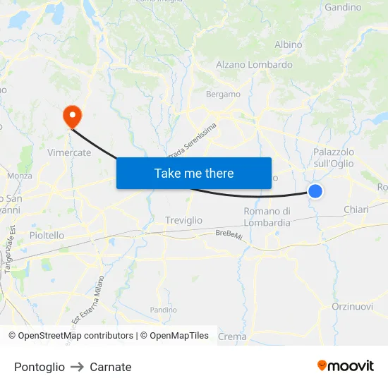 Pontoglio to Carnate map