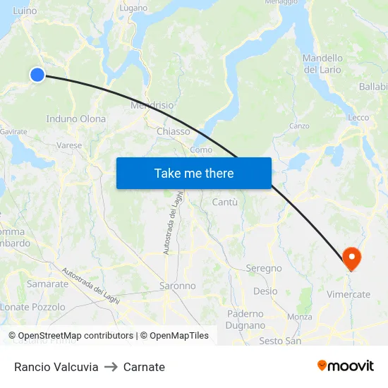Rancio Valcuvia to Carnate map
