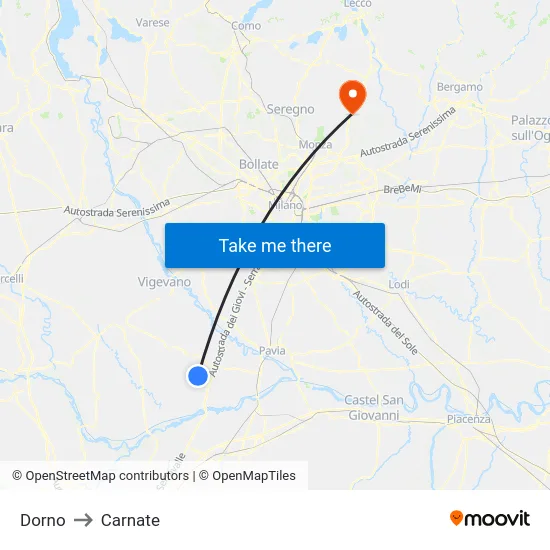 Dorno to Carnate map