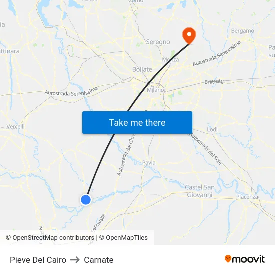 Pieve Del Cairo to Carnate map