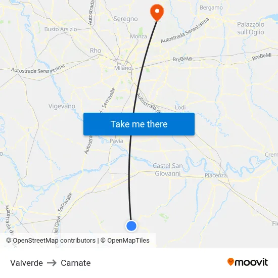Valverde to Carnate map