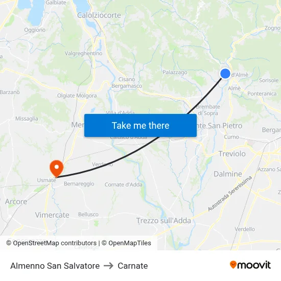 Almenno San Salvatore to Carnate map