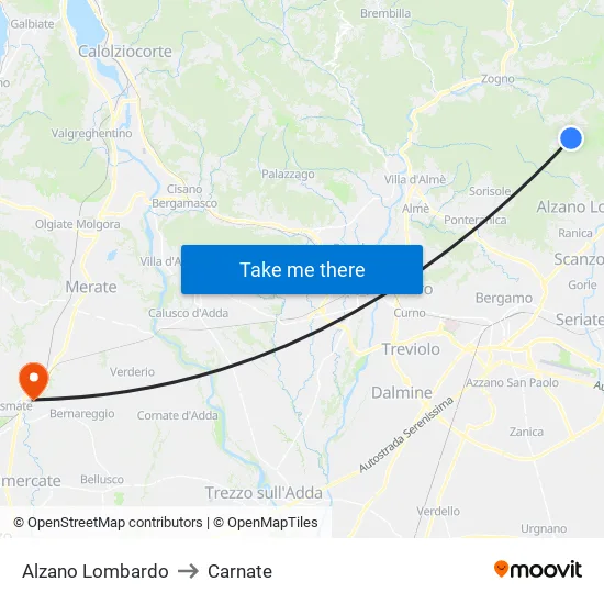 Alzano Lombardo to Carnate map