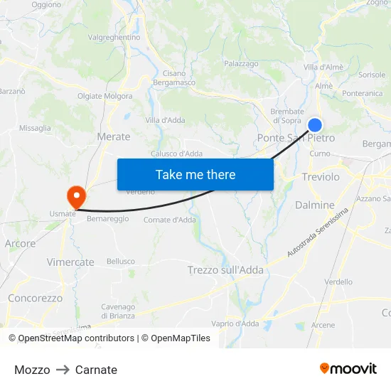Mozzo to Carnate map