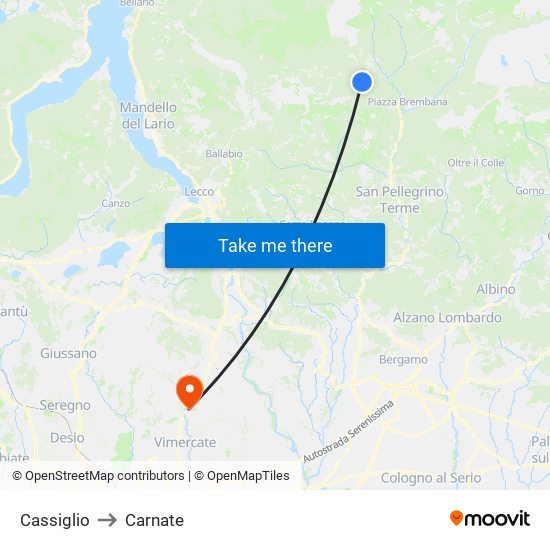 Cassiglio to Carnate map