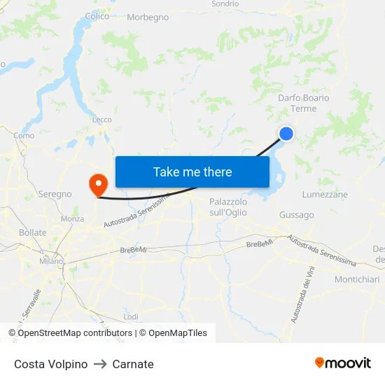 Costa Volpino to Carnate map