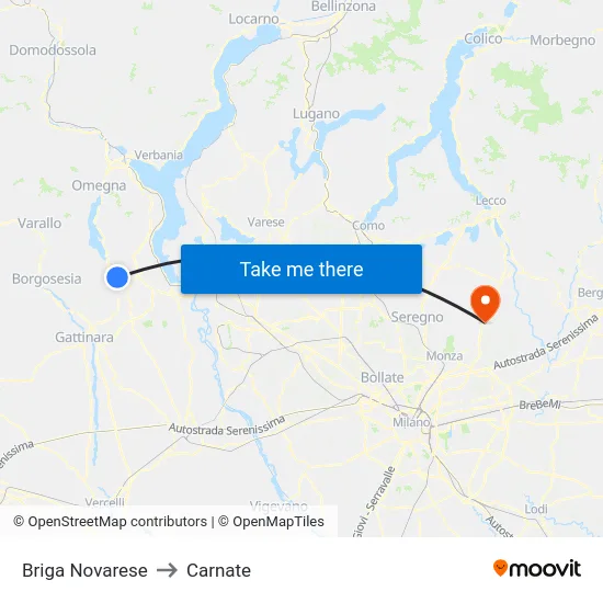 Briga Novarese to Carnate map