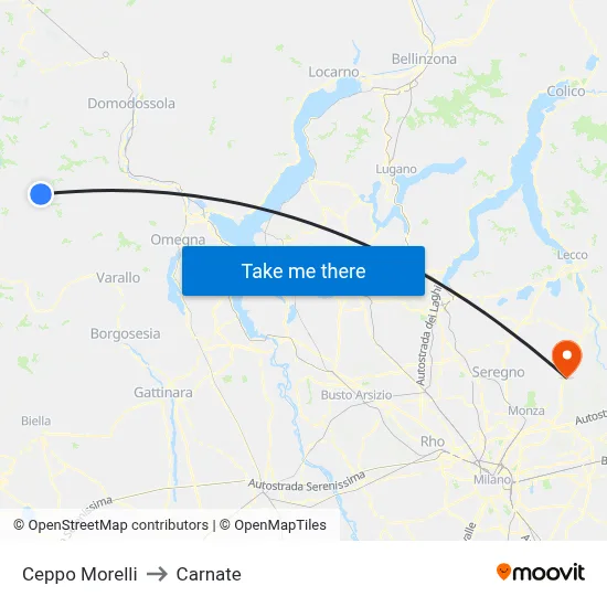 Ceppo Morelli to Carnate map